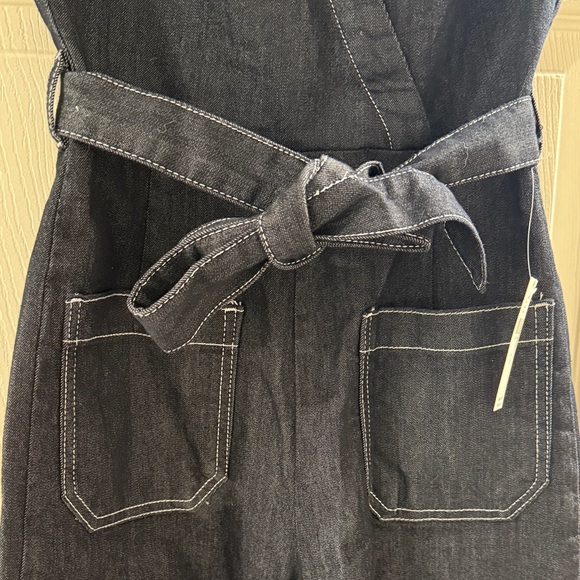Black Denim Jumpsuit with White Stitching - Picture 4 of 5